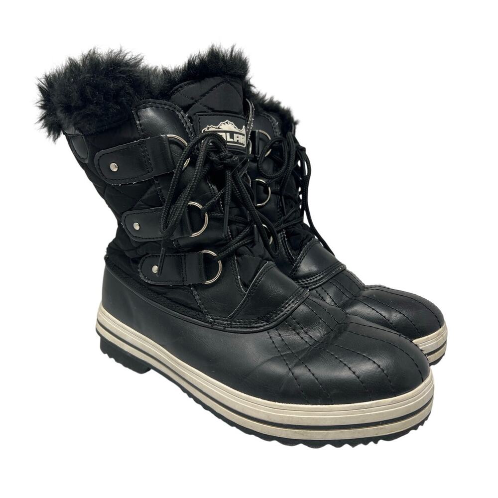 Women’s POLAR Black Faux Fur Trim Quilted Snow Winter Rain Waterproof Boots 11